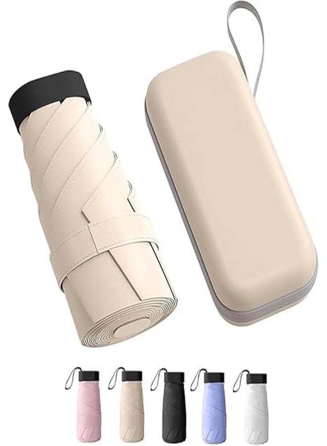 TEKCOOL مظلة TEKCOOL الصغيرة القابلة للطي للسفر مع حافظة، تفتح يدوياً، 6 أضلاع، خفيفة الوزن، محمولة، مظلة جيب صغيرة للشمس والمطر للفتيات والسيدات - للاستخدام في المطر والصيف (بيج). - Image 1